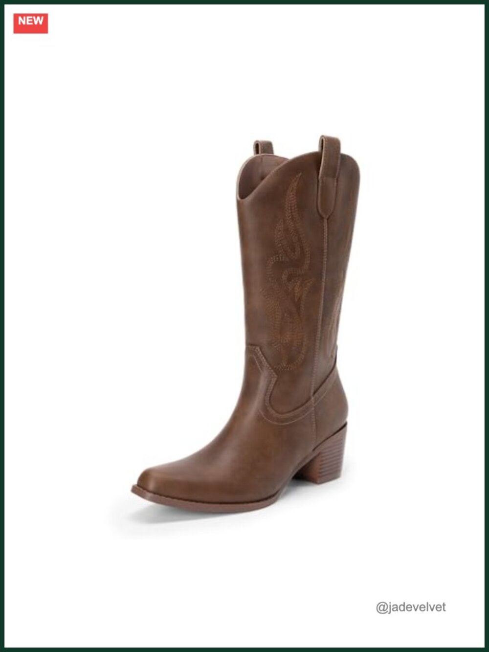 Women's Mid Calf Western Cowboy Boots Faux Leather Square Toe